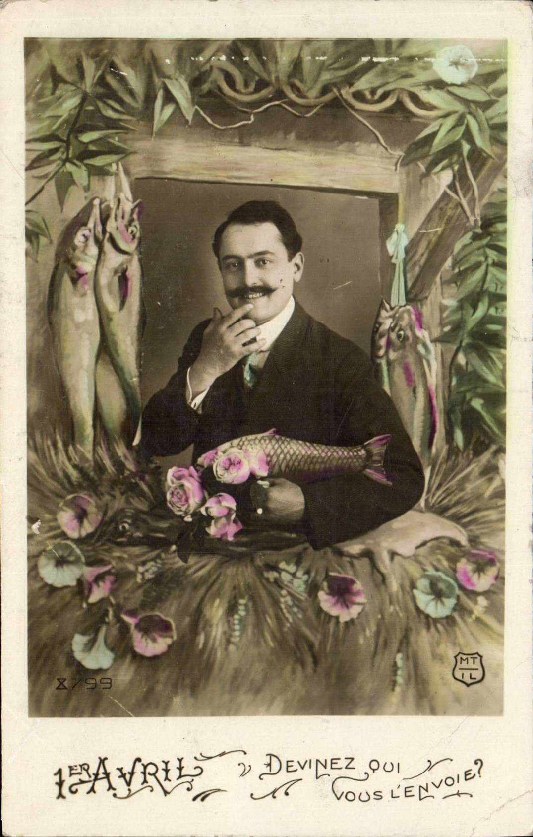 CPA Fantaisie Paques Poisson Homme 1er Avril 