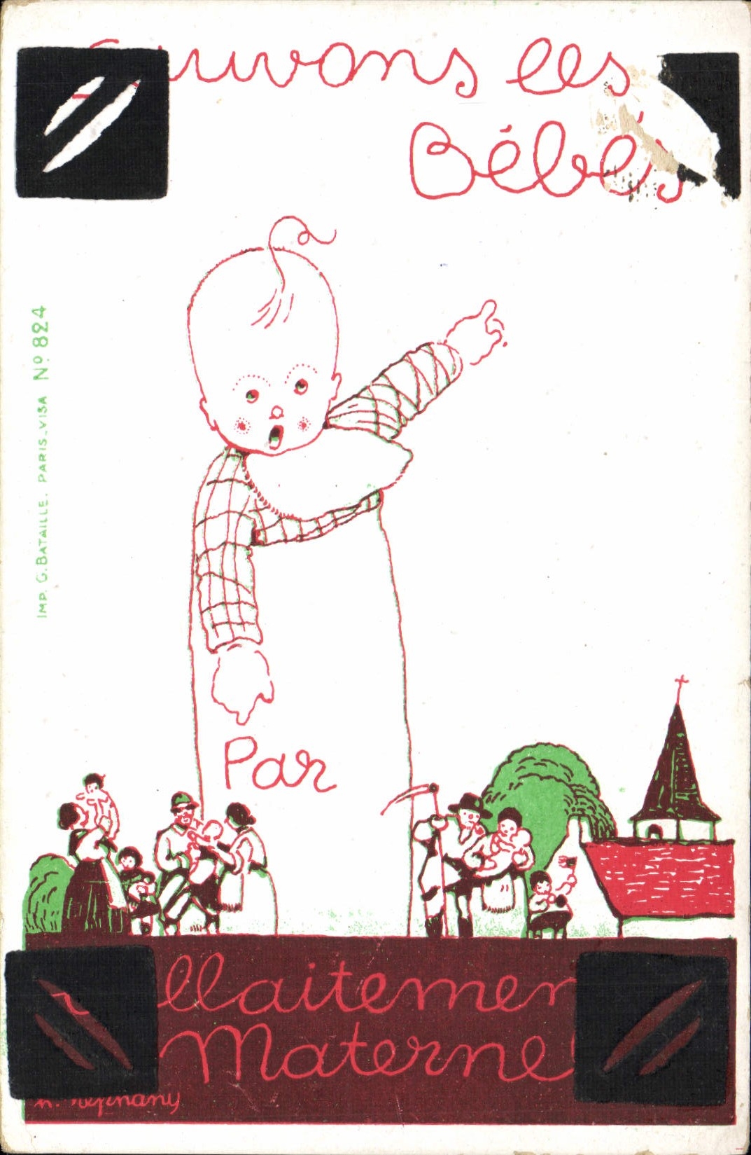 Postal Fantasia Ilustrador salvan los bebés Lactancia materna