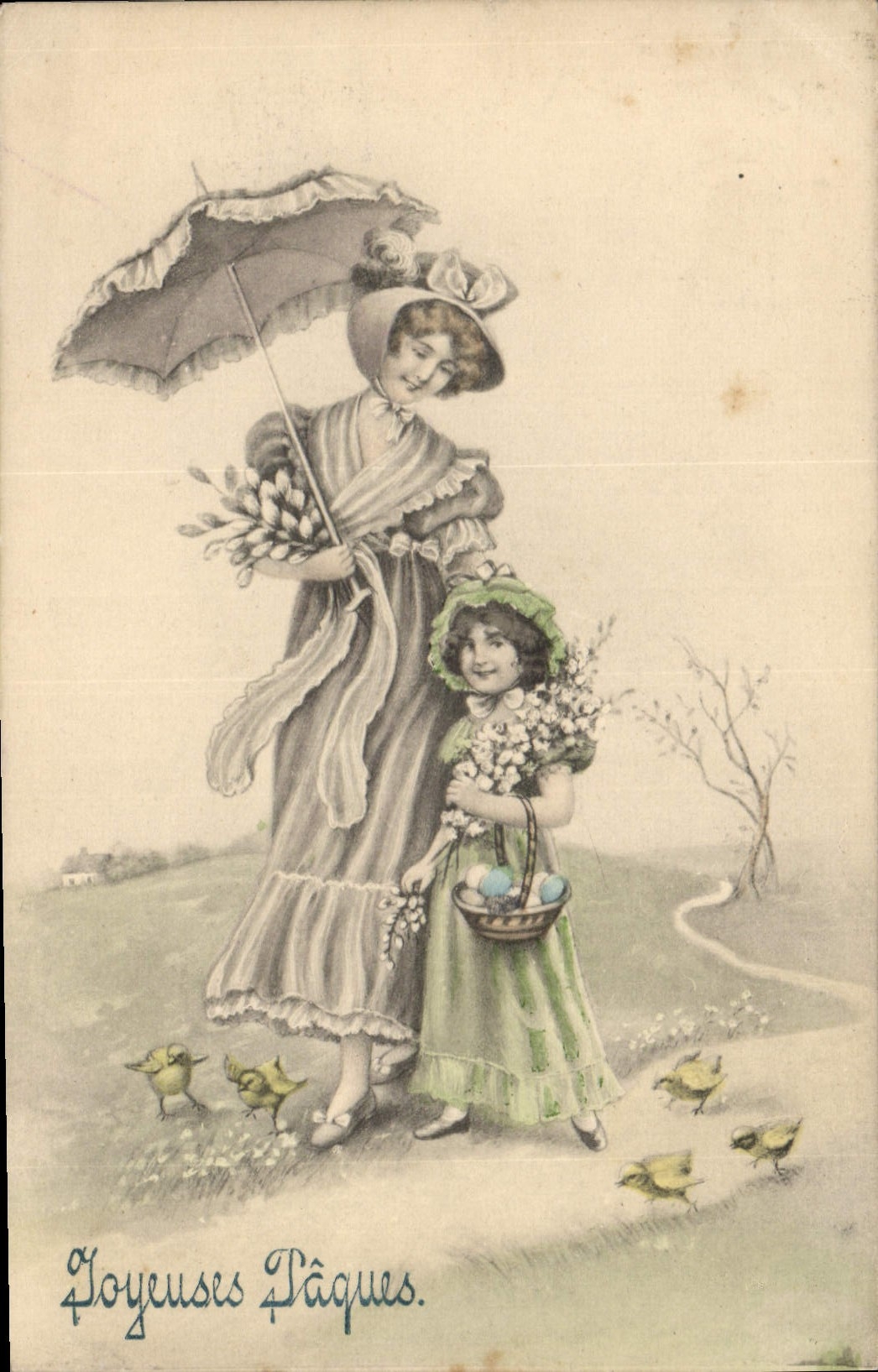 Vintage Postcard Fantasy Child wife Easter Chicks