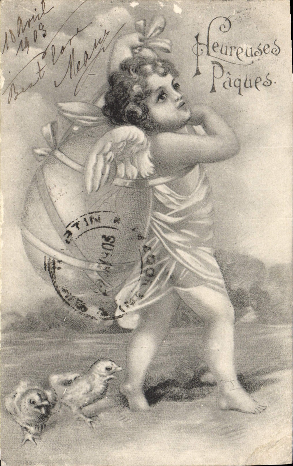 CPA Fantaisie Enfant Poussins Paques