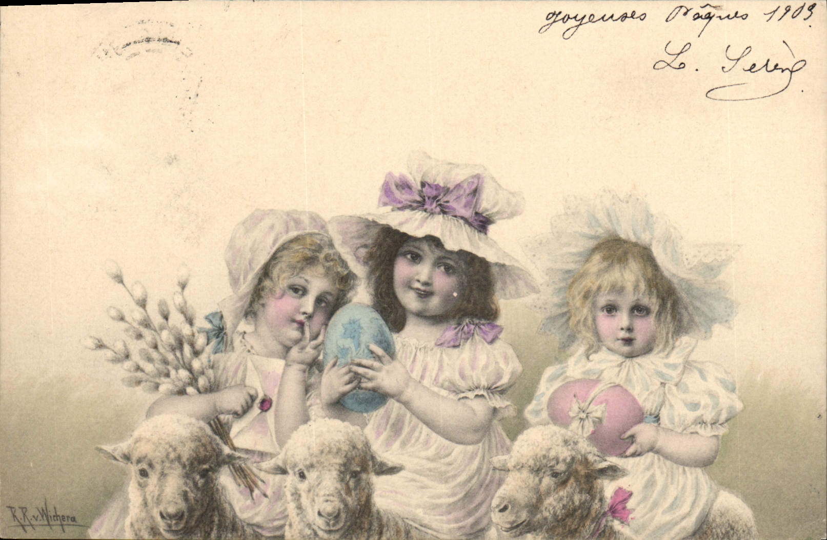 CPA Fantaisie Enfants Moutons 