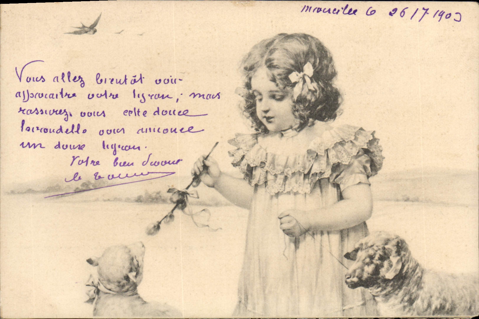 CPA Fantaisie Enfant Moutons 