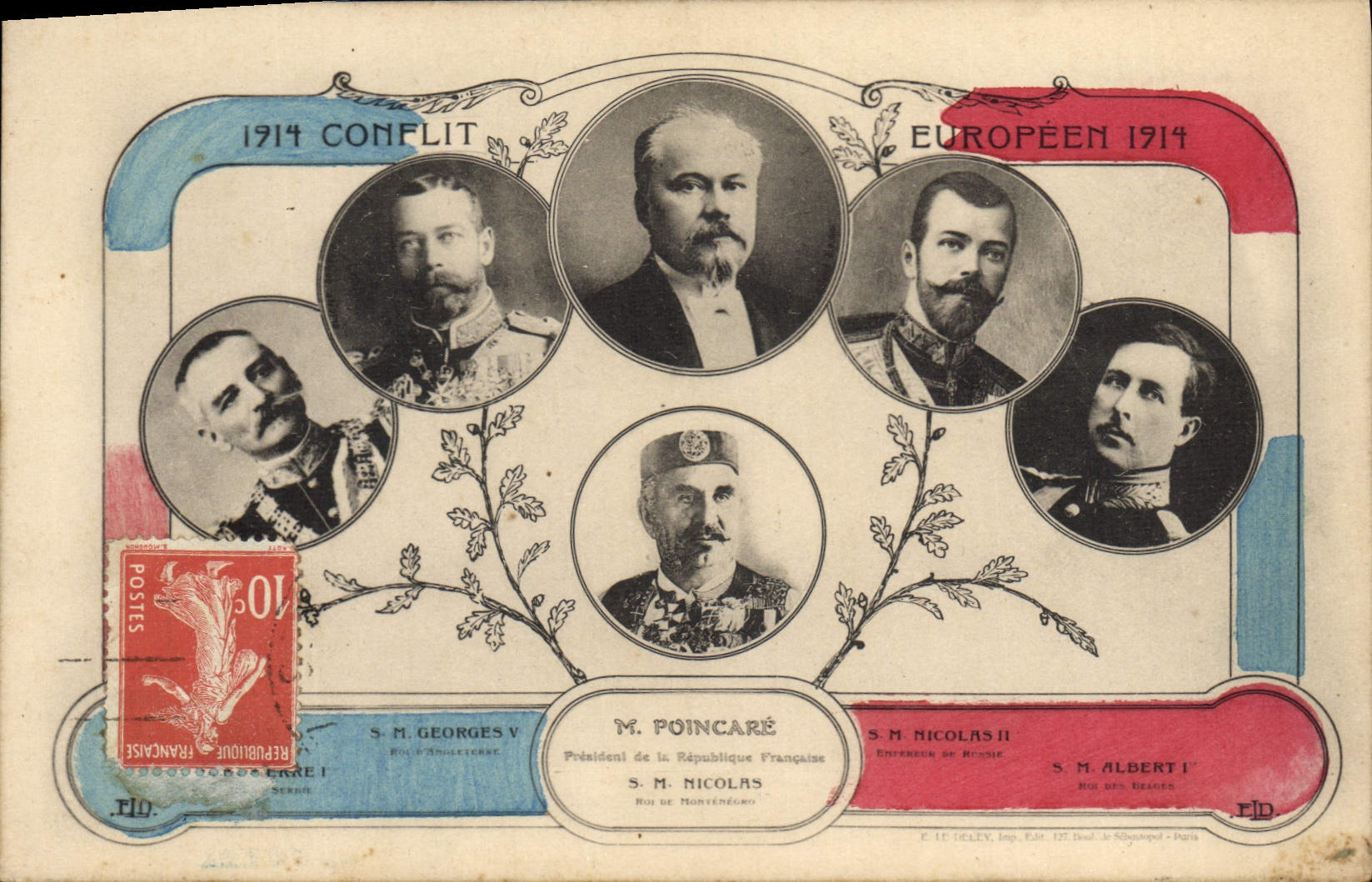 Vintage Postcard Militaria Poincare Nicholas II Russia Russia Albert