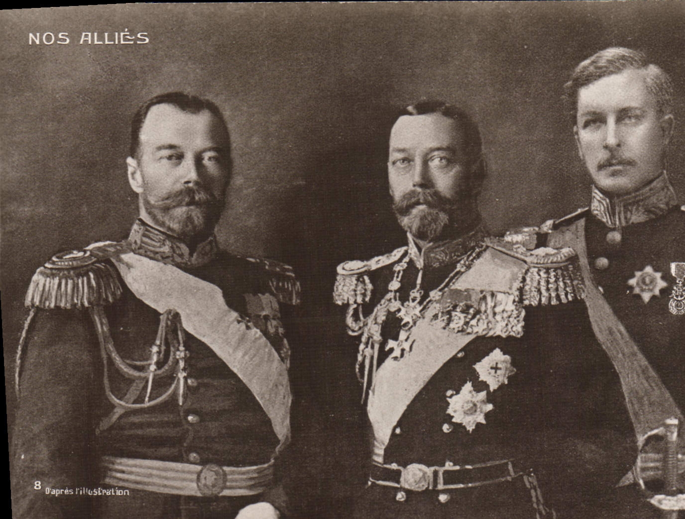 CPA Militaria Nos allies George V Nicolas II Albert Russie Russia 