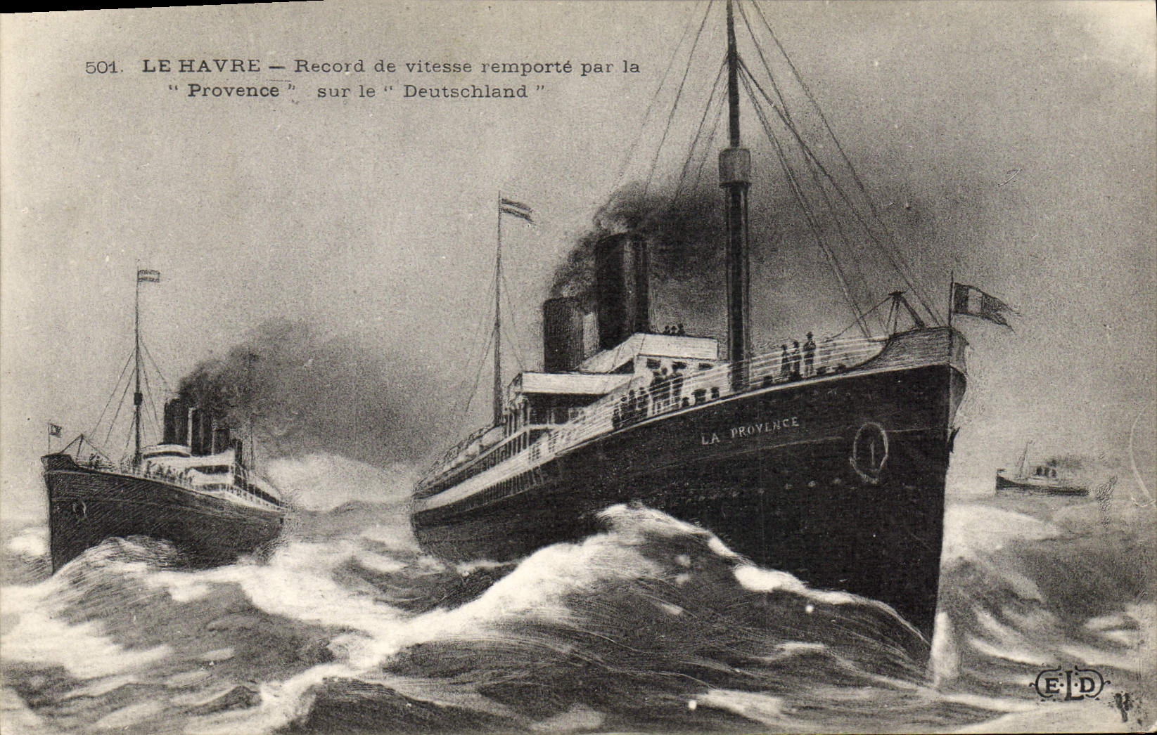 Postal Barco Paquebote el Puerto Marca de velocidad adquiere por Provence sobre el Deutschland