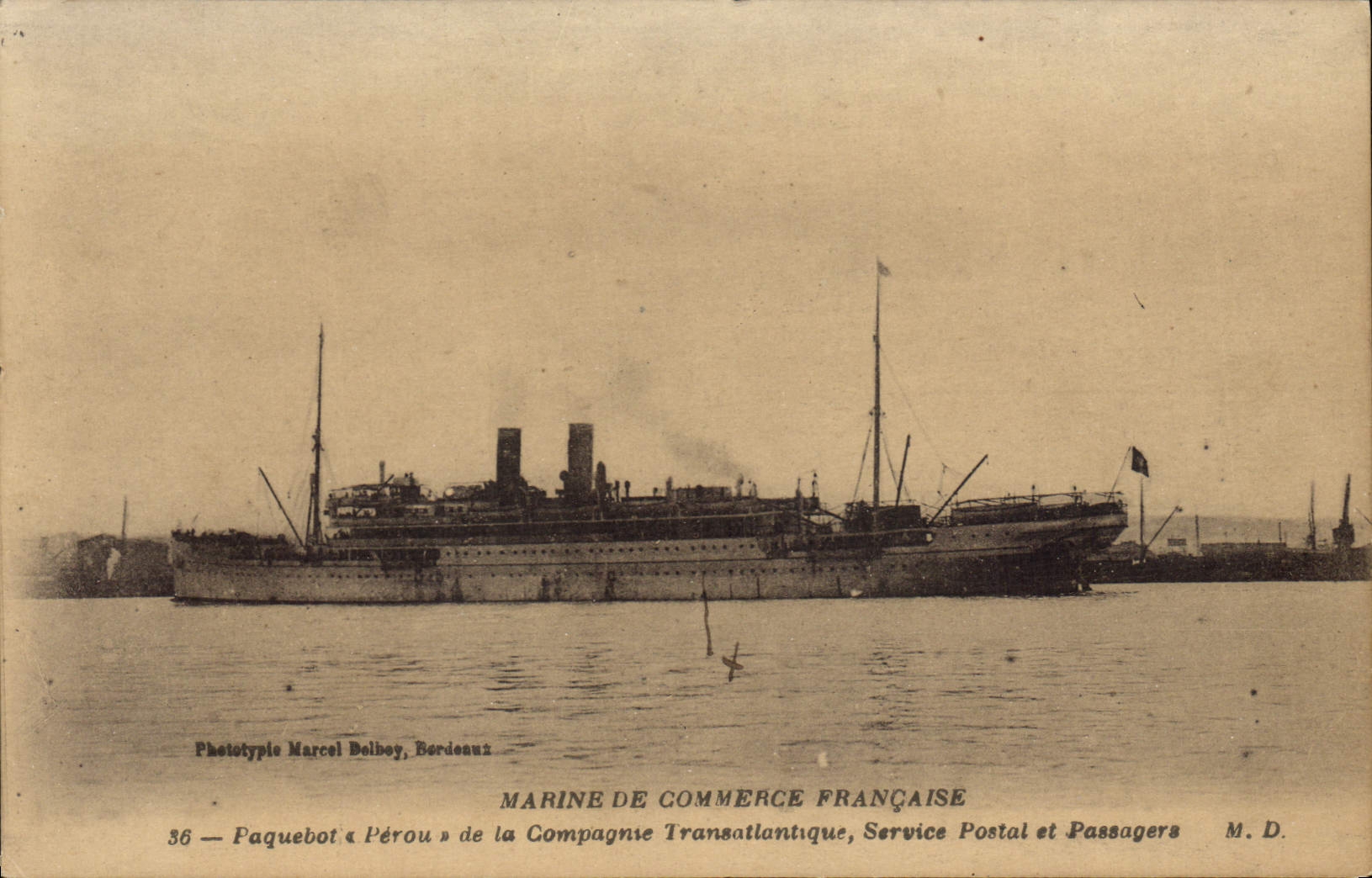 Vintage Postcard Boat Peru Steamer of the Transatlantic Company Postal service and Passengers
