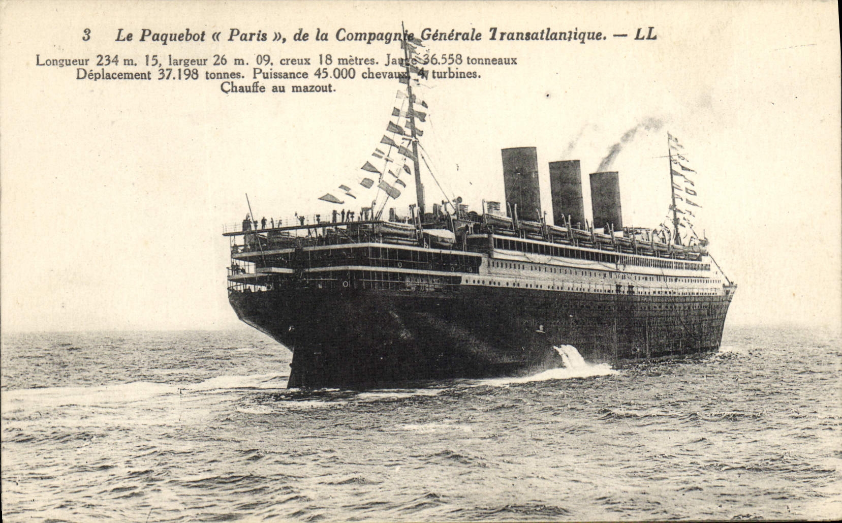 Vintage Postcard Boat Paris Steamer of the Transatlantic General Company