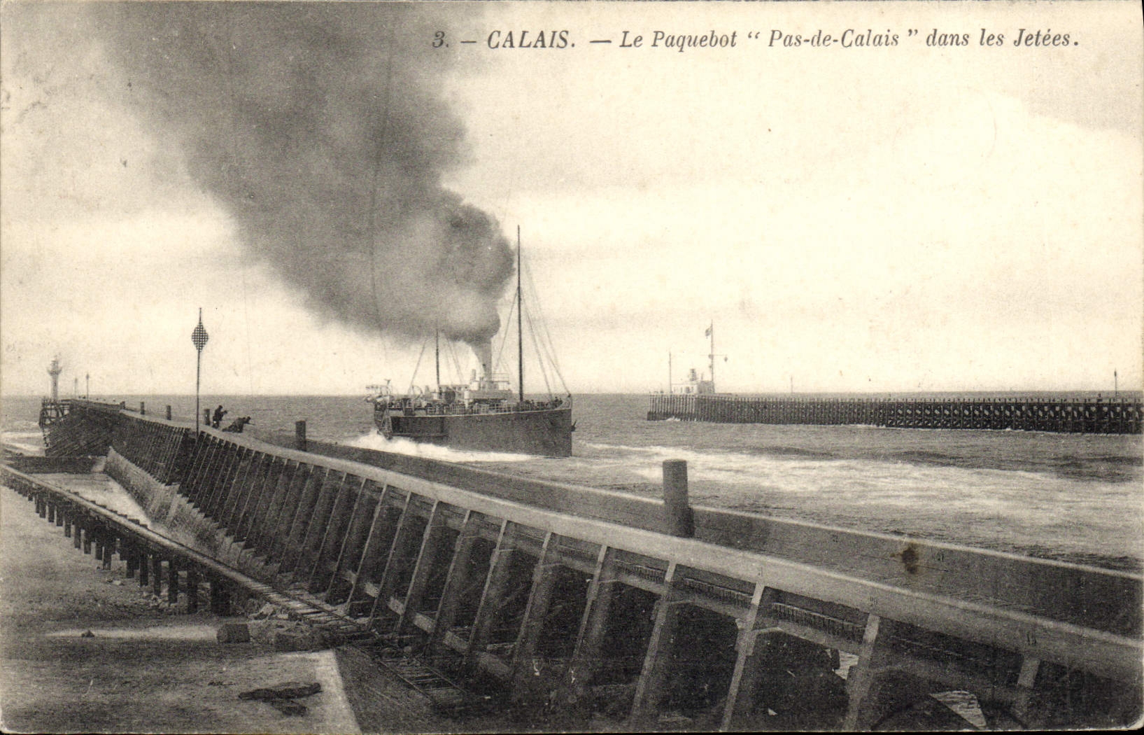 Vintage Postcard Boat Steamer Pas-de-Calais in the piers