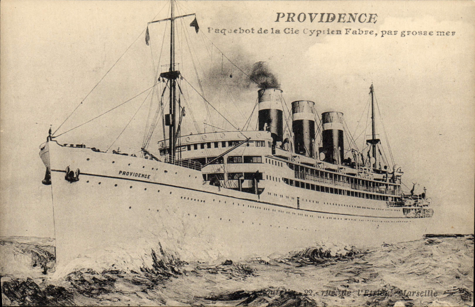 Vintage Postcard Boat Steamer Providence Steamer of the Co Cyprien Fabre by heavy sea