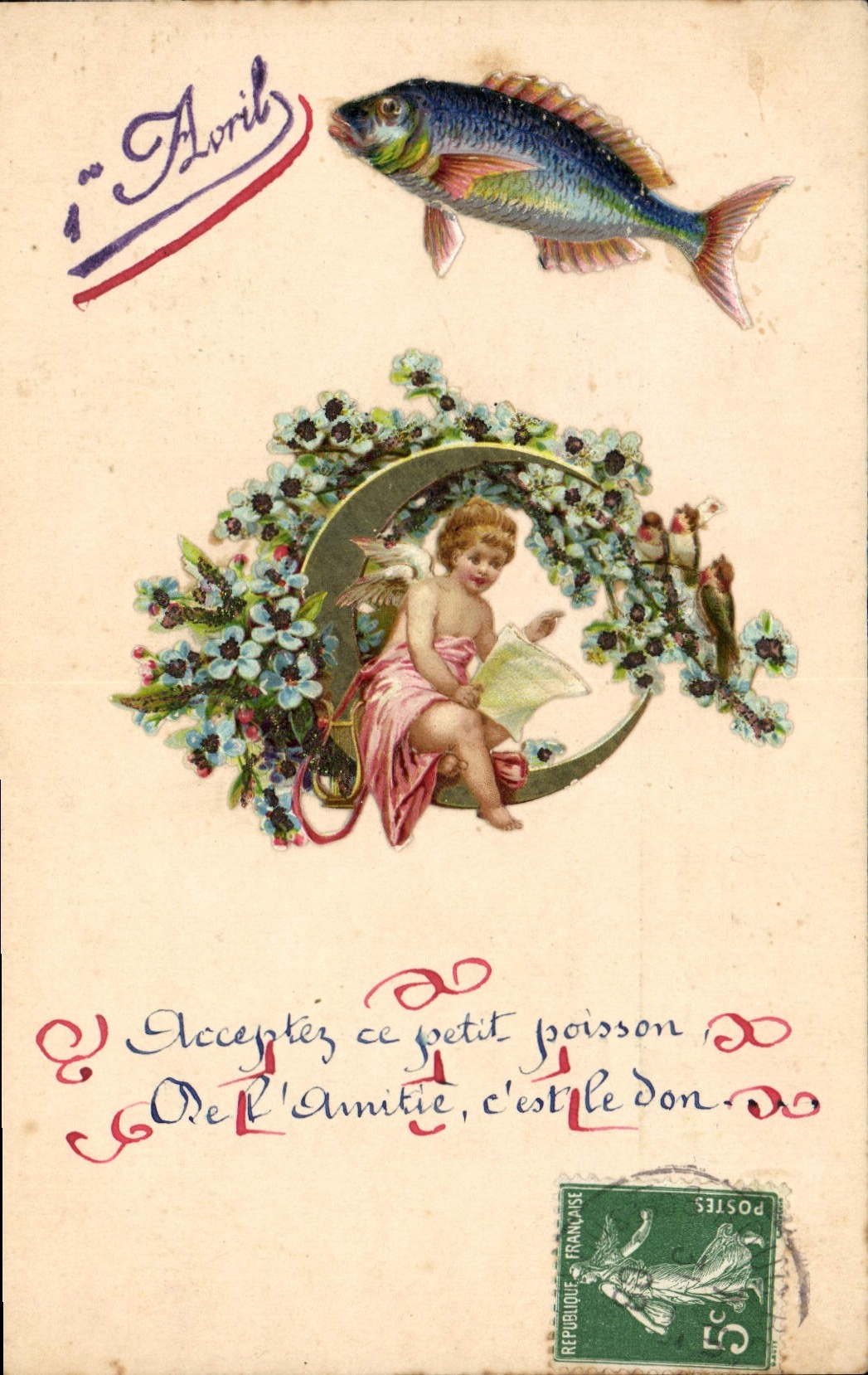 Vintage Postcard Fantasy Easter Poisson Angel