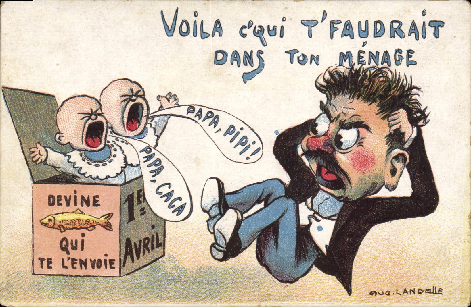 Vintage Postcard Fantasy Easter Poisson Babies Children April 1st