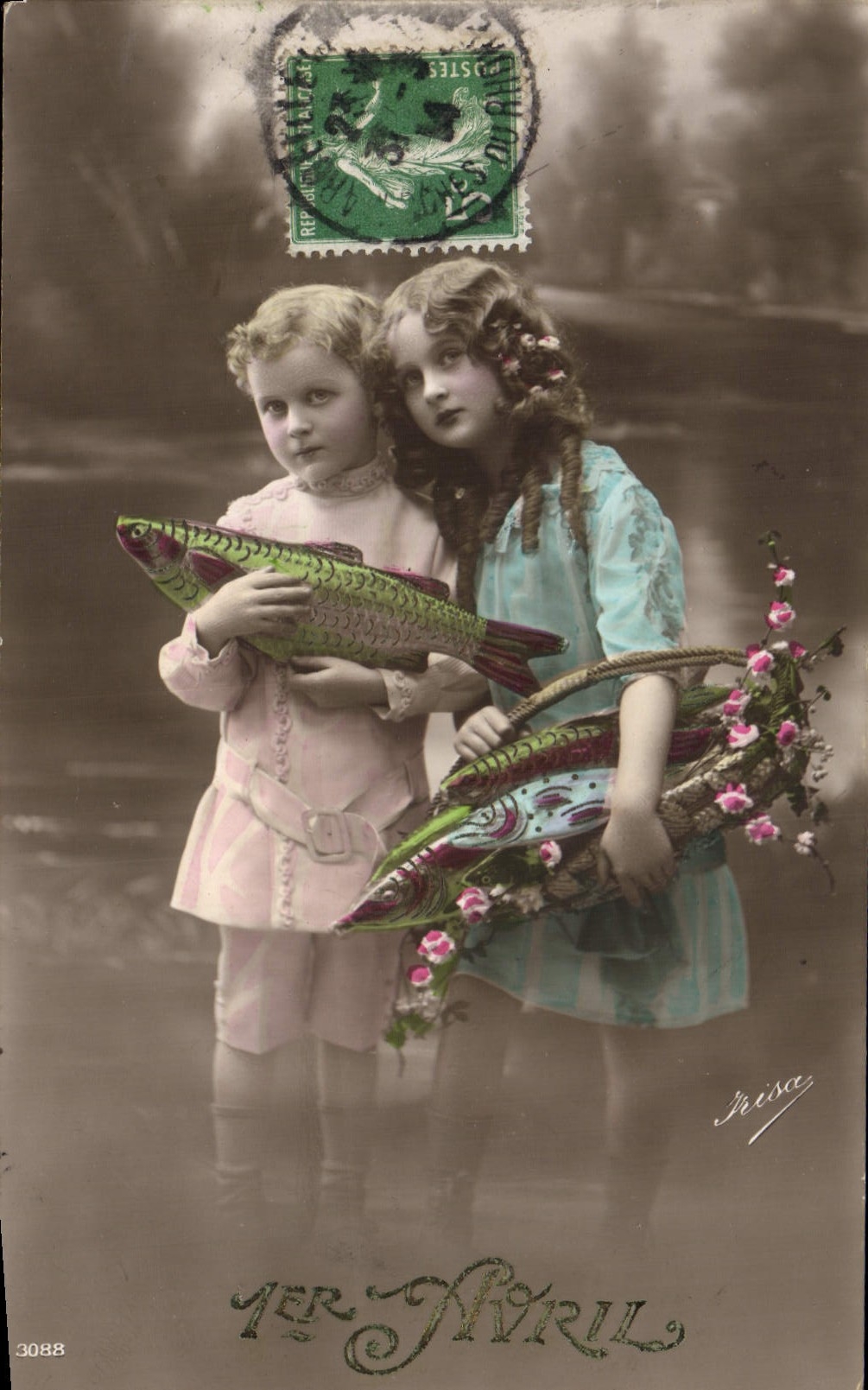 CPA Fantaisie Paques Poisson Enfants 1er Avril 