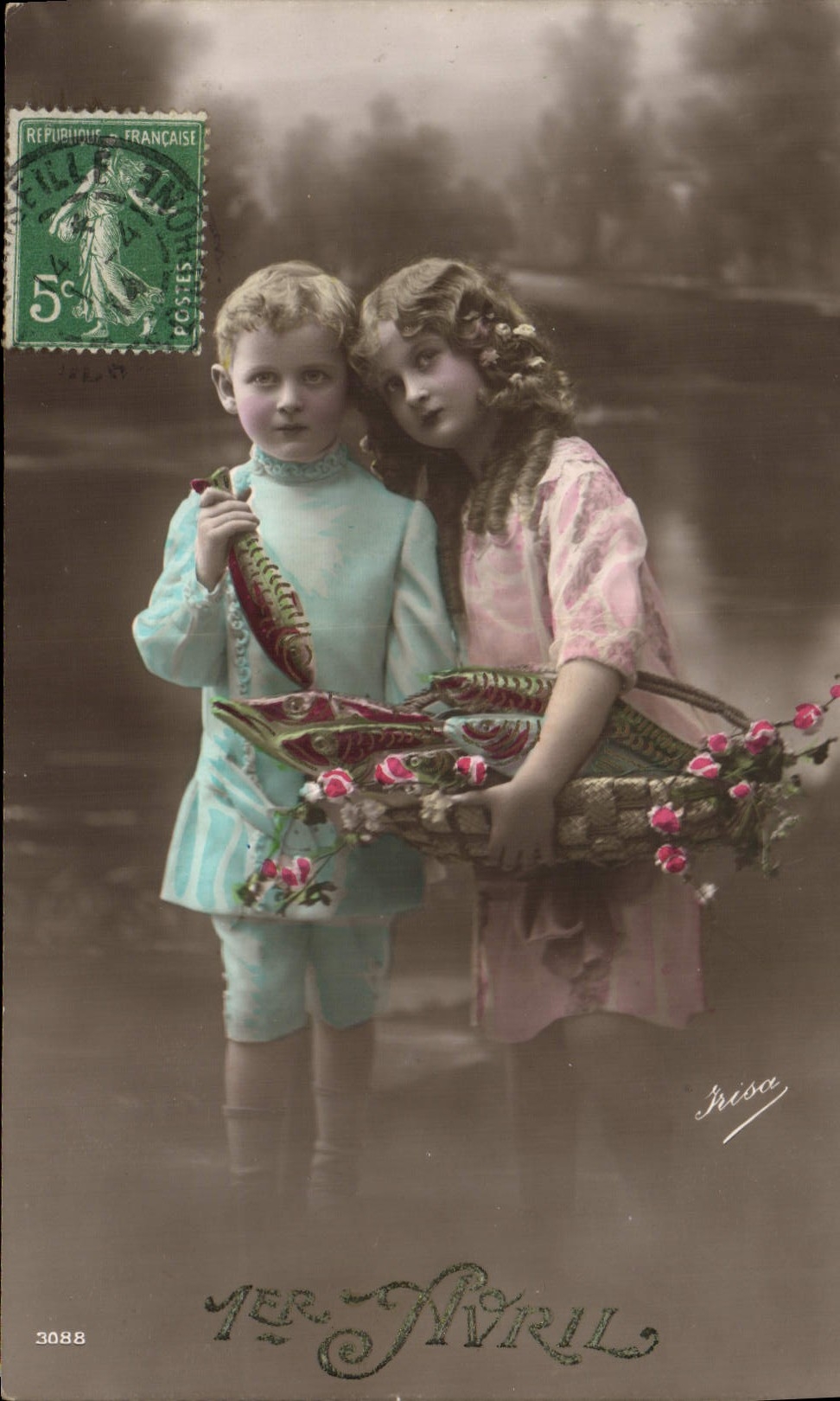 CPA Fantaisie Paques Poisson Enfants 1er Avril
