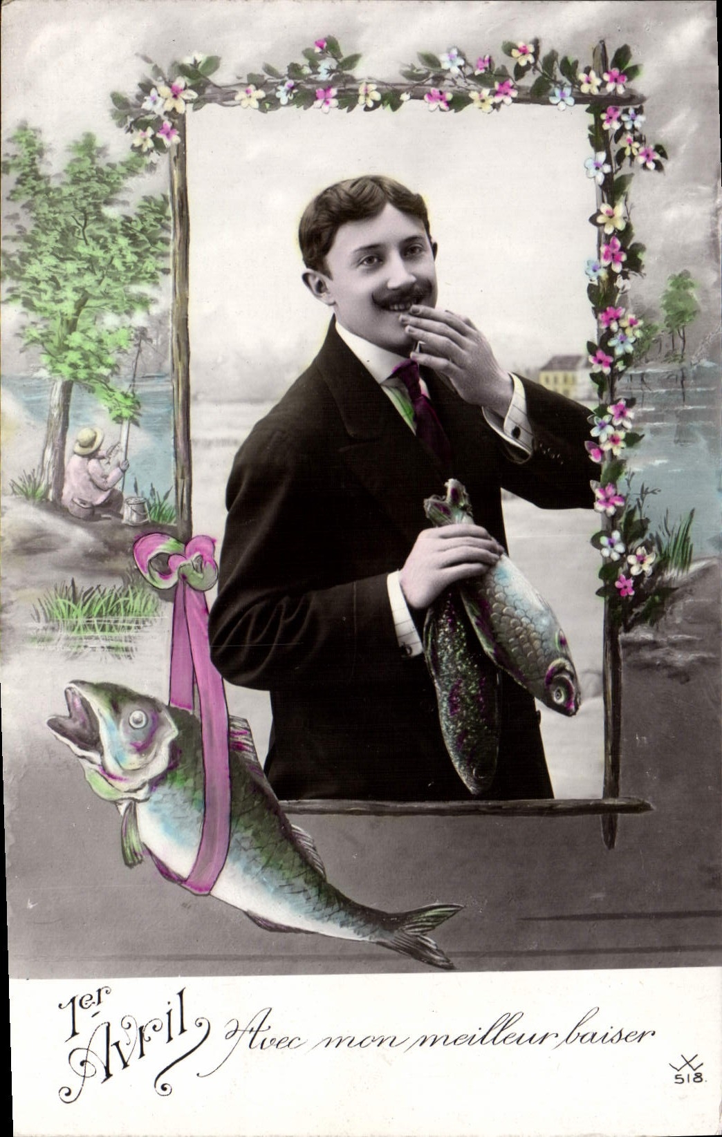 CPA Fantaisie Paques Poisson Homme 1er Avril 