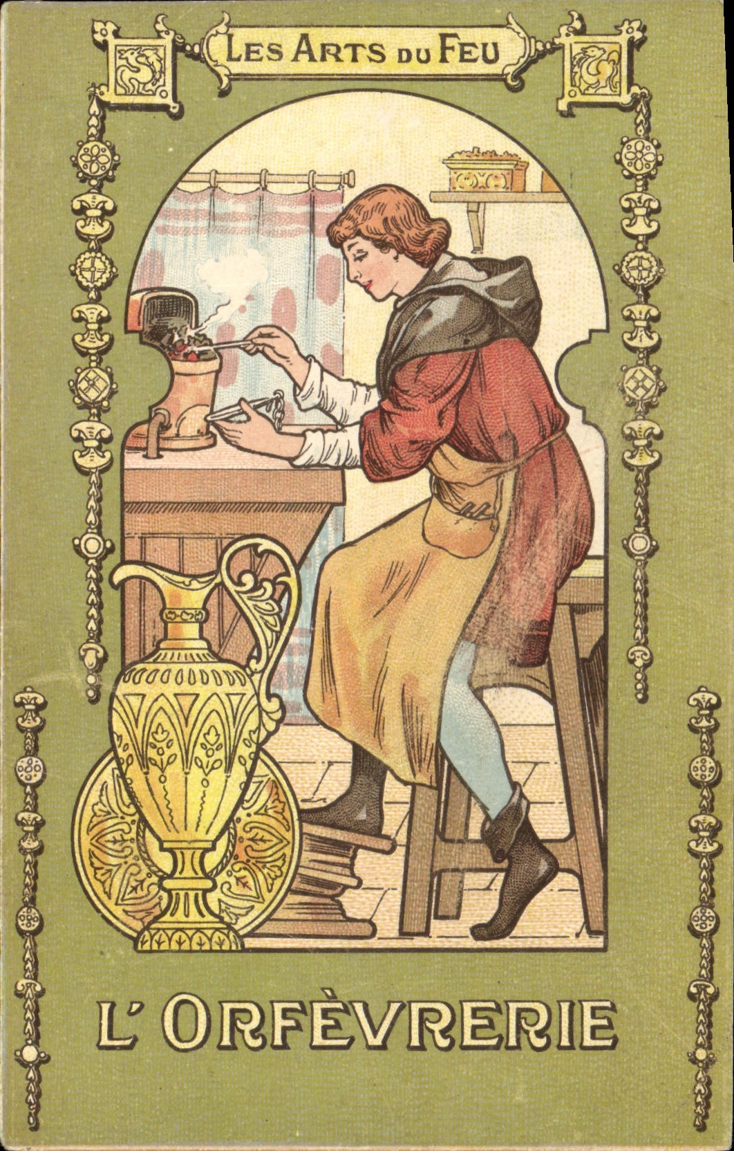 Vintage Postcard Fantasy Illustrator ceramicses goldsmithery