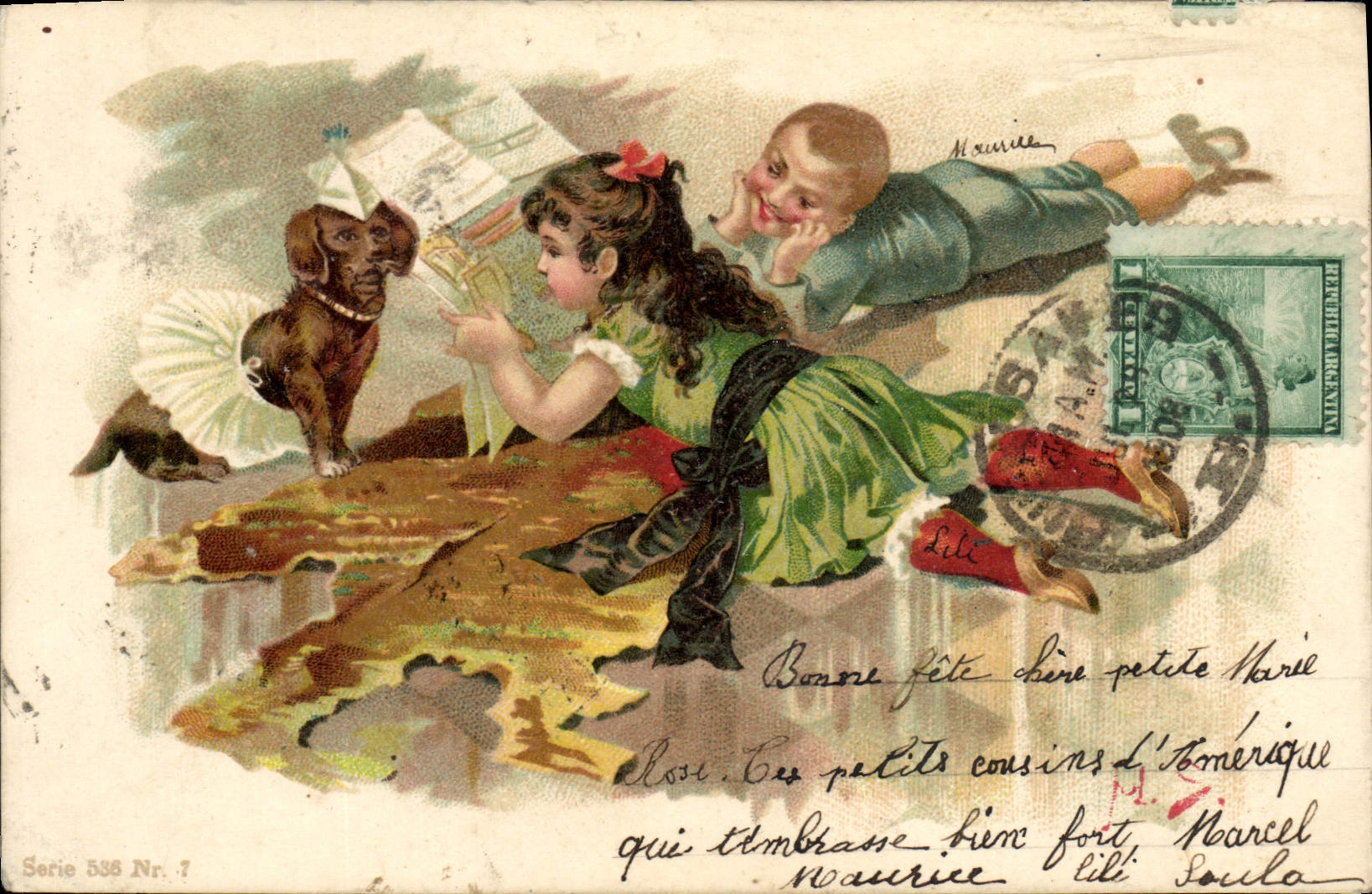Vintage Postcard Fantasy Illustrator Children Dog Argentina Argentina
