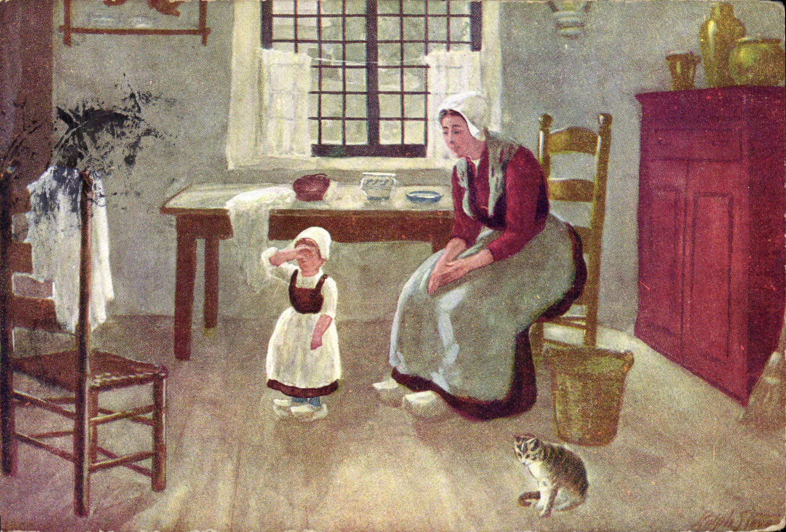 Vintage Postcard Fantasy Illustrator Child wife Cat