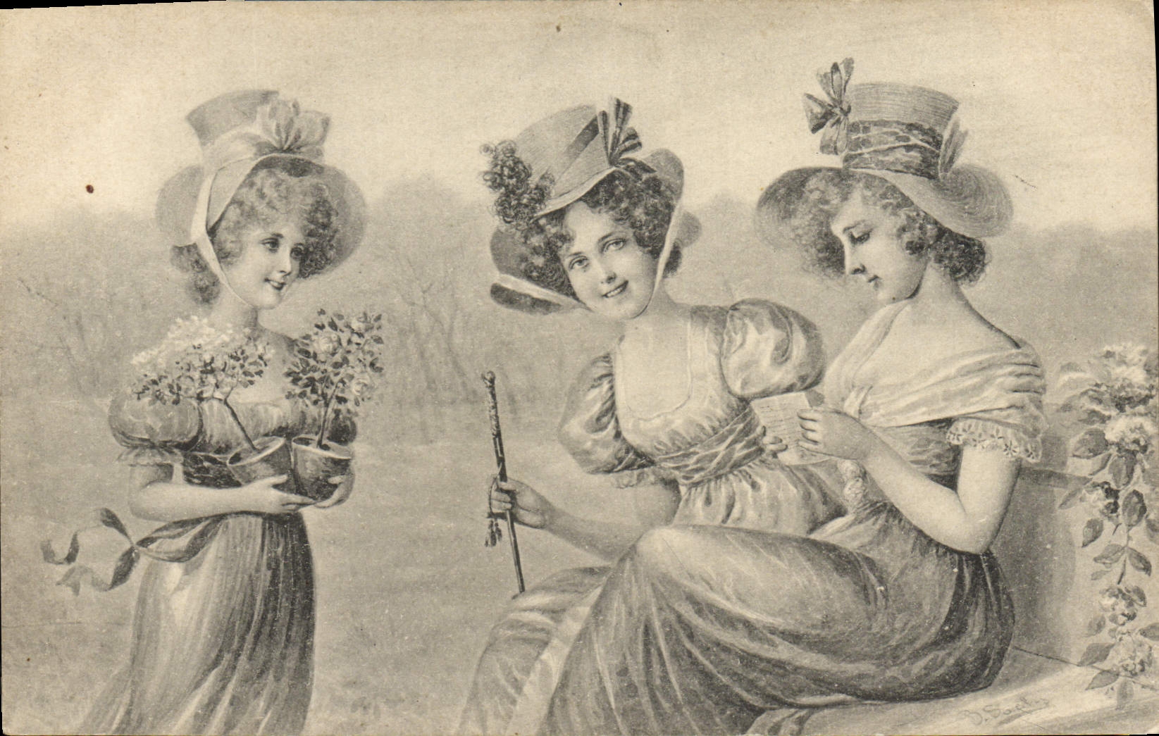 Vintage Postcard Fantasy Illustrator Women Child