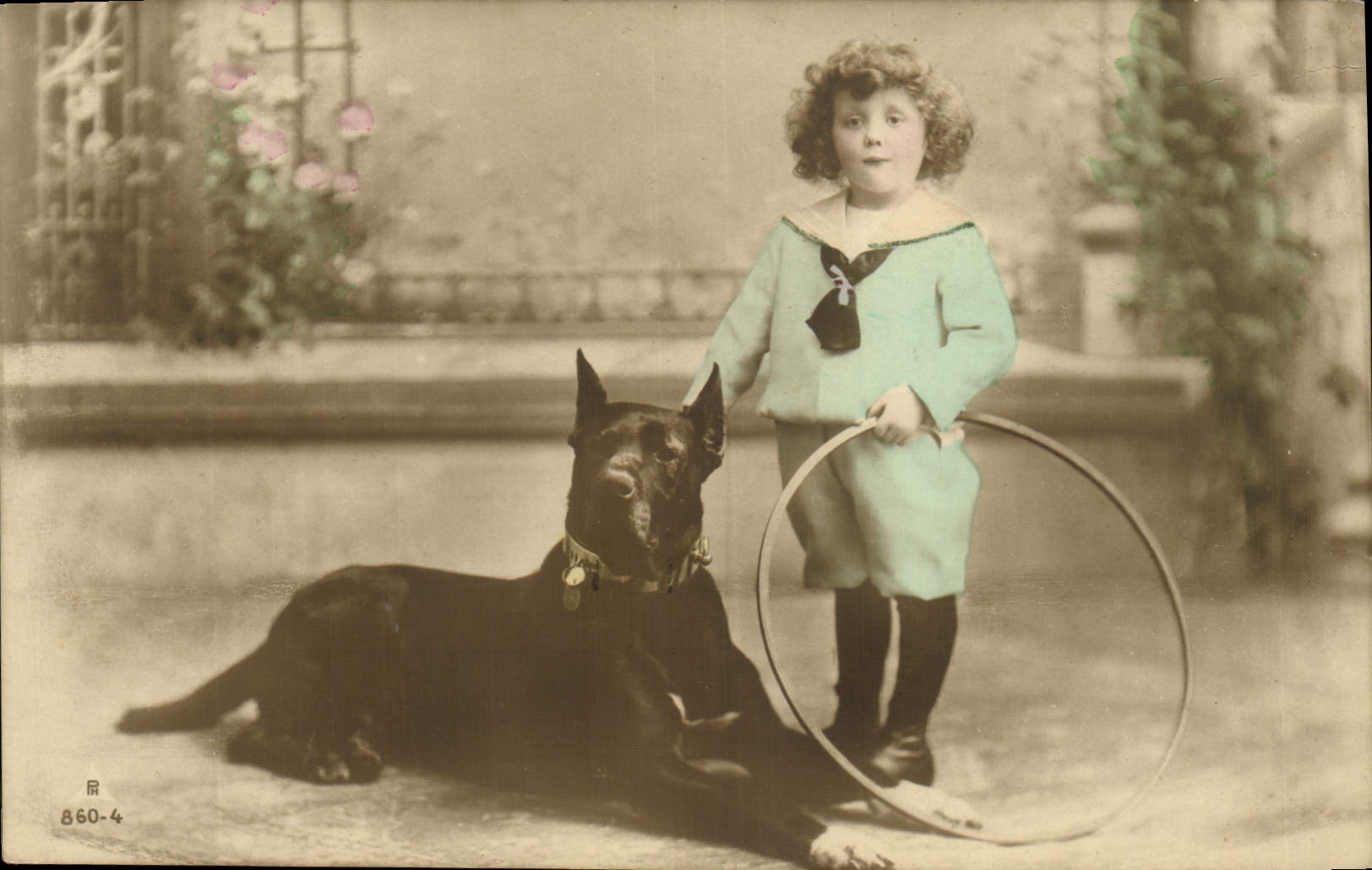 Vintage Postcard Dog Dogs Child Hoop