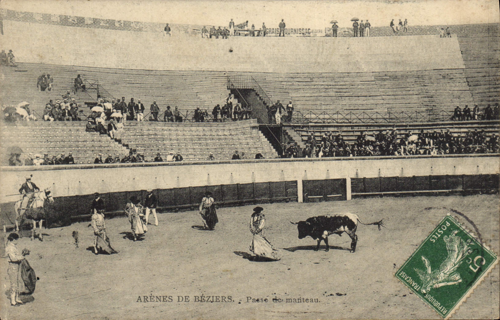 Postal Corrida Toro Arenas de Beziers Paso de abrigo