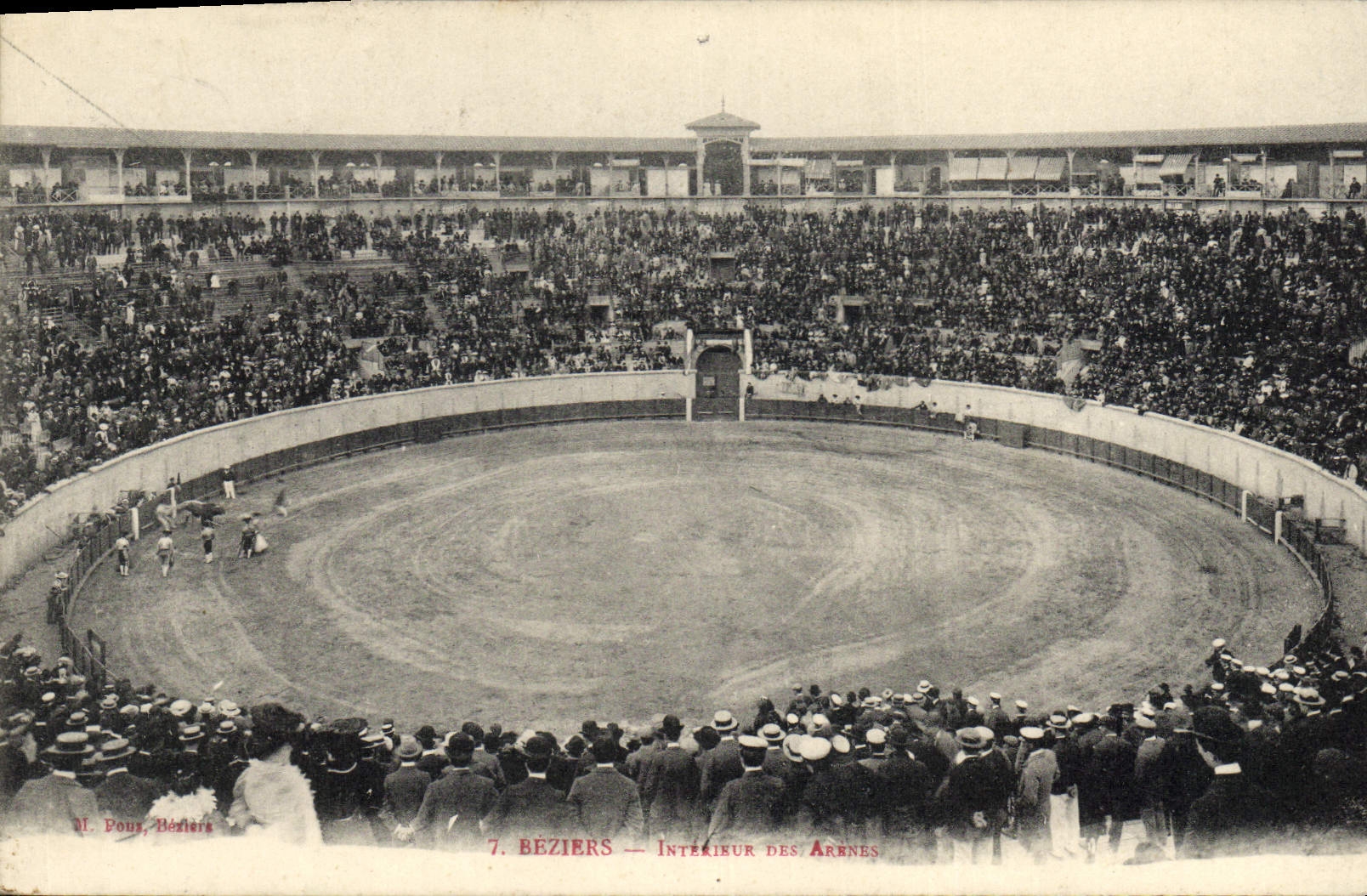 Postal Corrida Toro Beziers Interior de las arenas