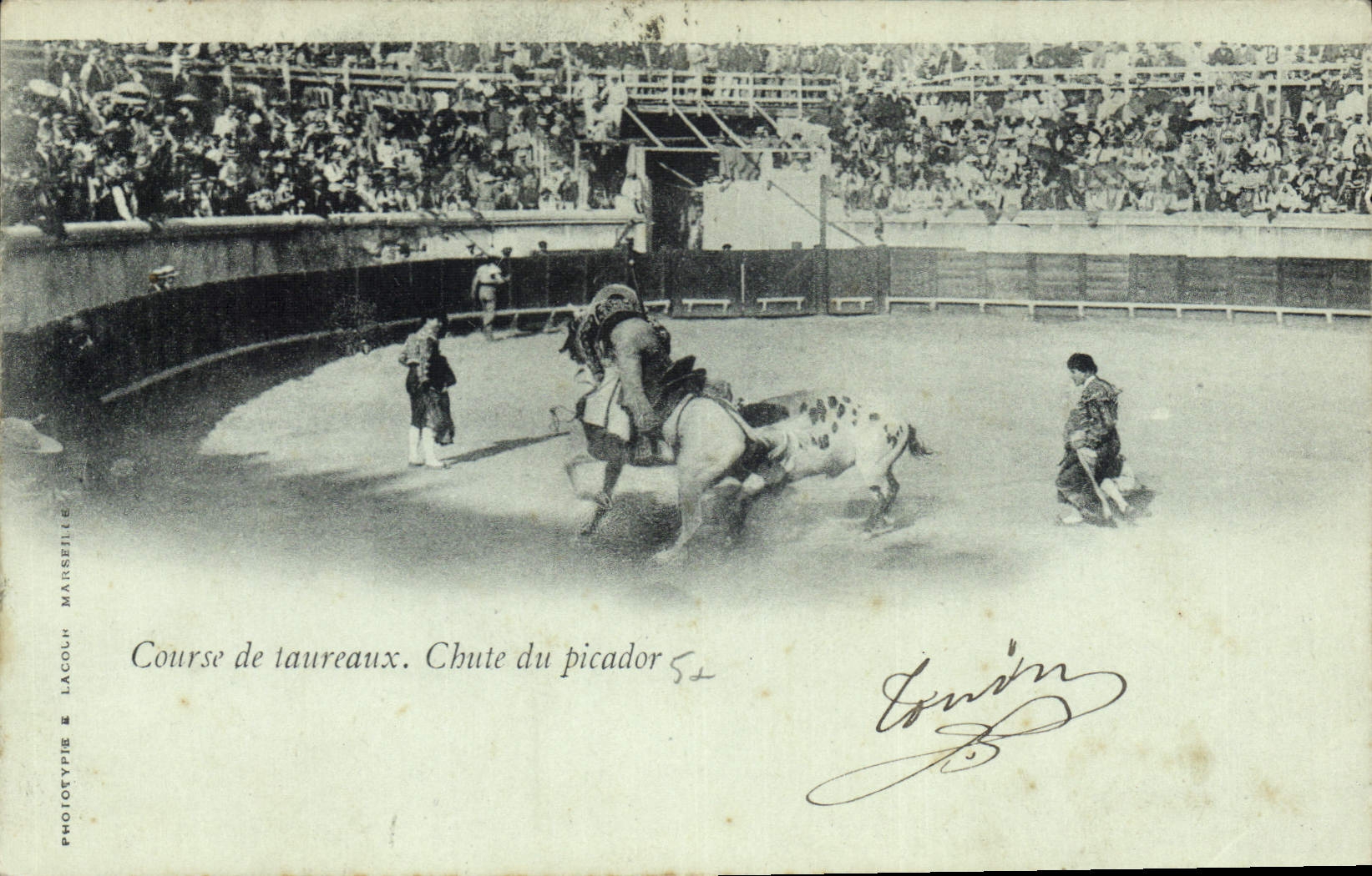 Postal Corrida Toro Caída del picador Corrida de toros