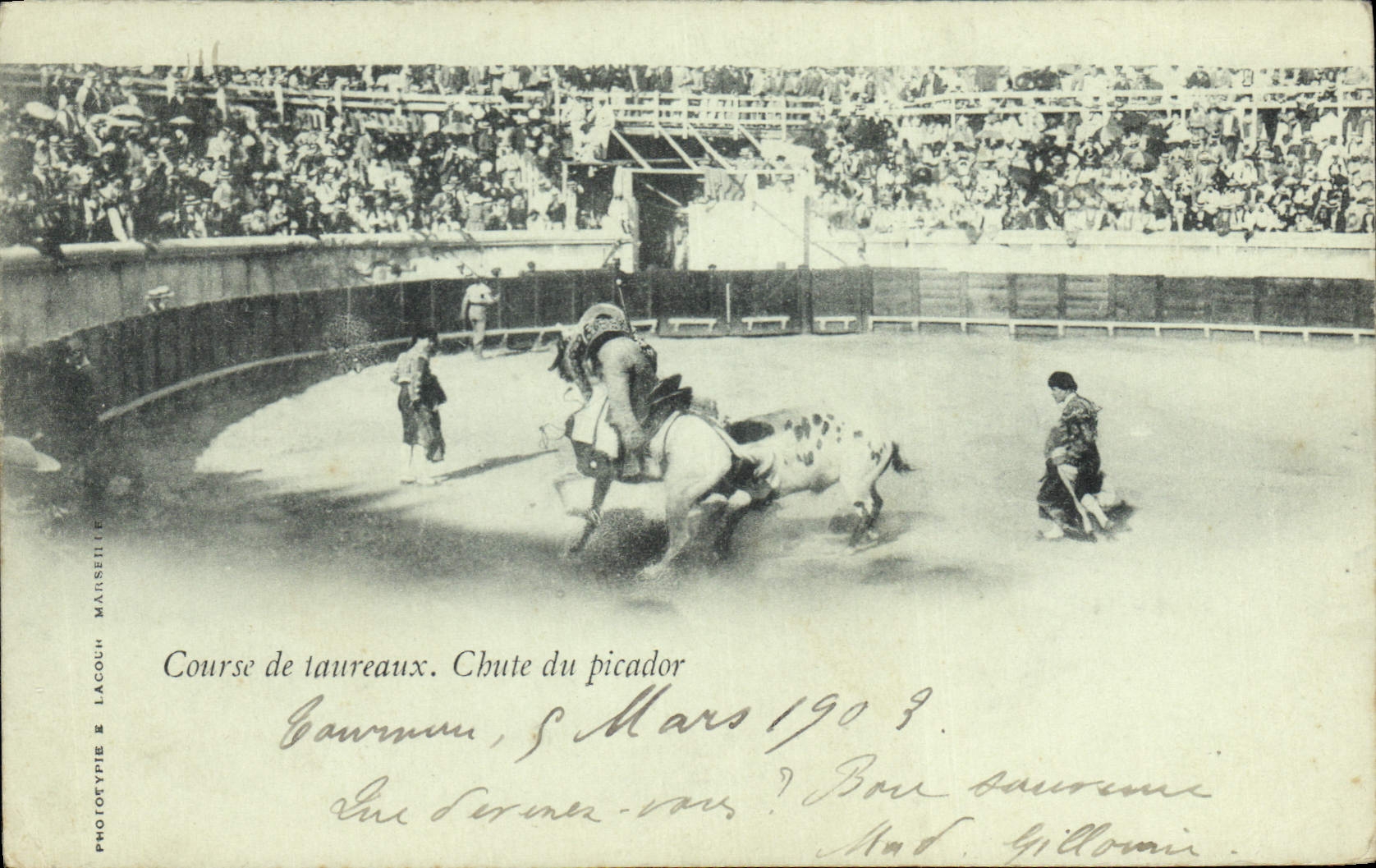 Postal Corrida Toro Corrida de toros Caída del picador