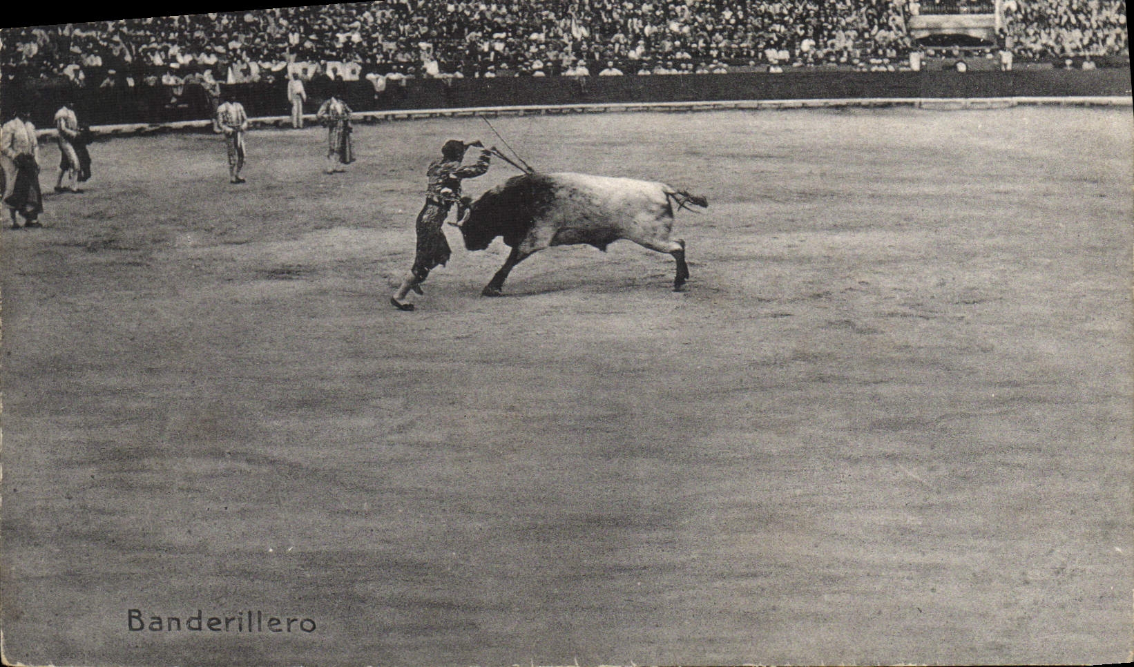 Vintage Postcard Bullfight Banderillro Bull