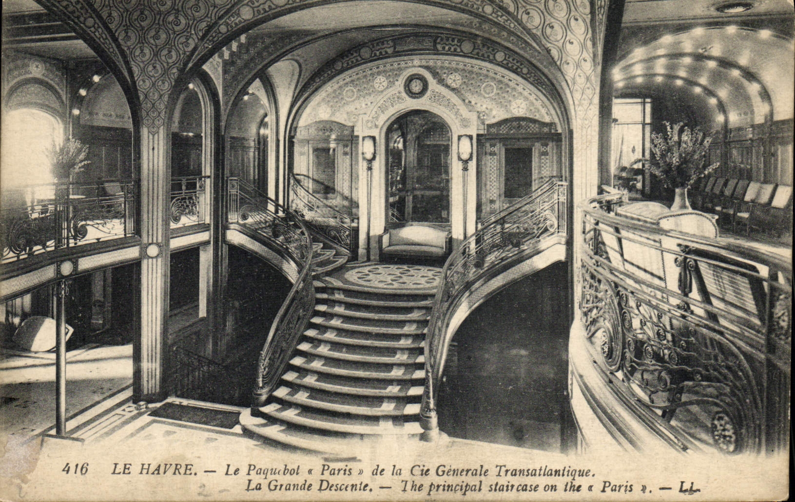 Vintage Postcard Boat Paris Steamer of the Transatlantic Co Le Havre great descent