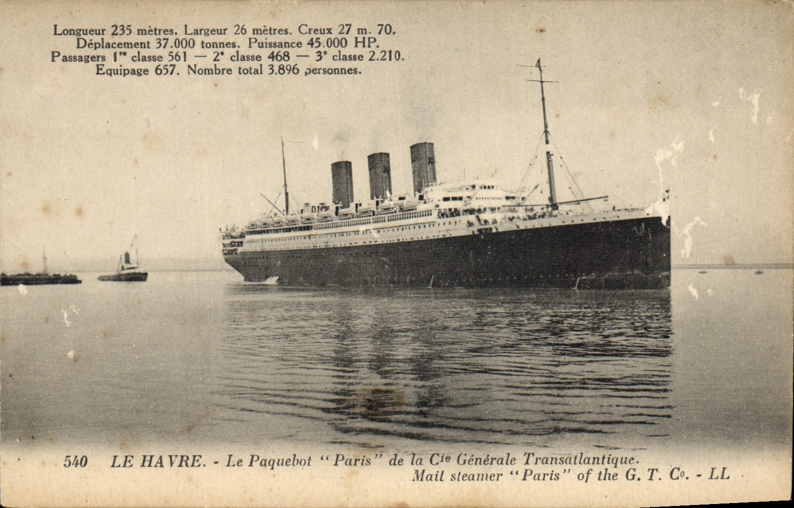 CPA Bateau Paquebot Paris de la Cie Generale Transatlantique Le Havre