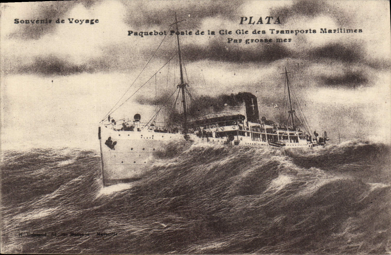 Vintage Postcard Bateau Steamer Posts Co Gle of the Maritime transport by heavy sea Plata