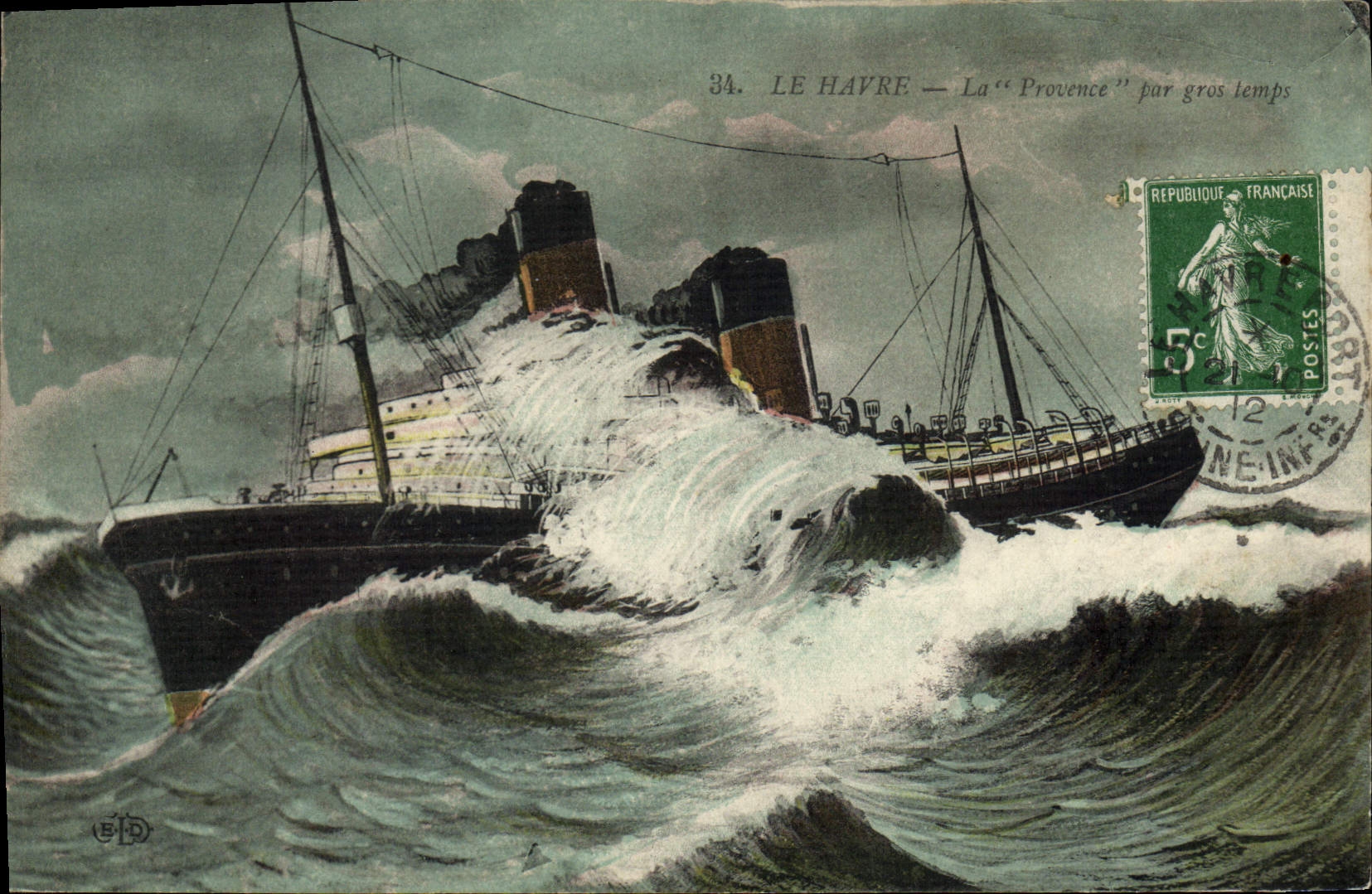 CPA Bateau Paquebot Le Havre La Provence par gros temps 