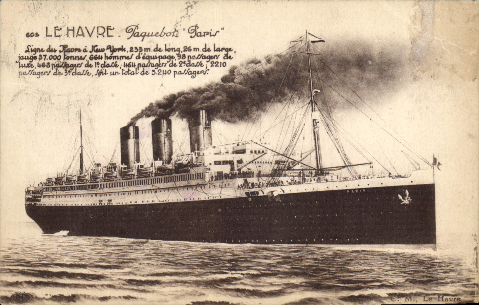 CPA Bateau Paquebot Paris Le Havre 