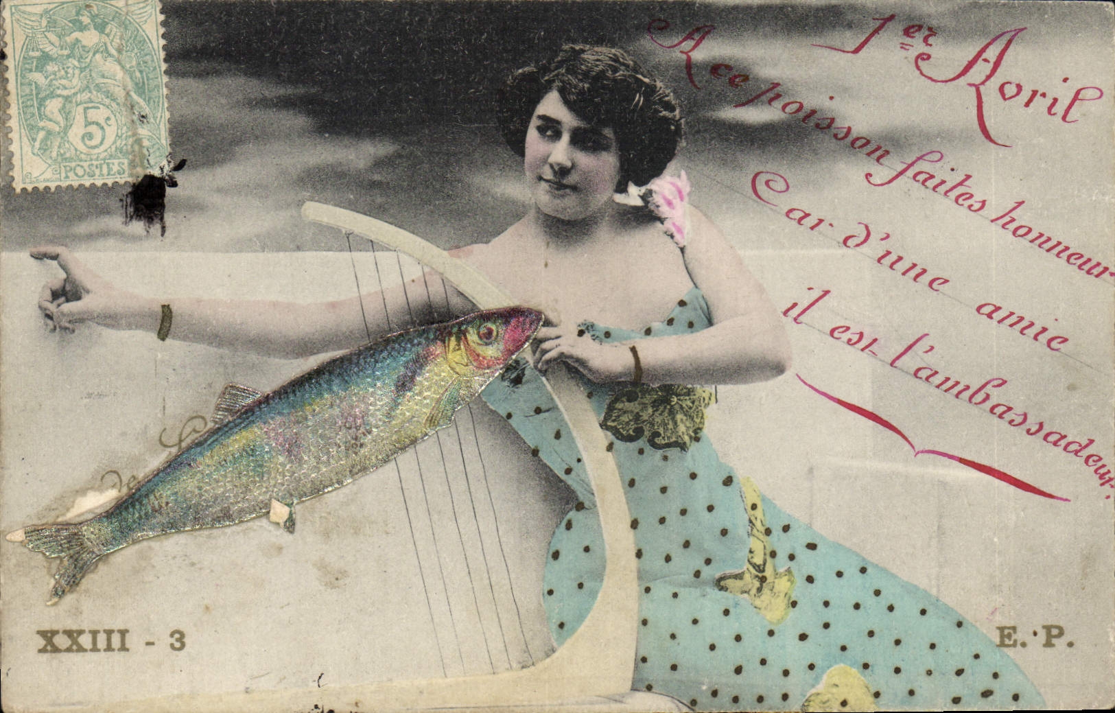 CPA Fantaisie Femme Poisson 1er Avril 