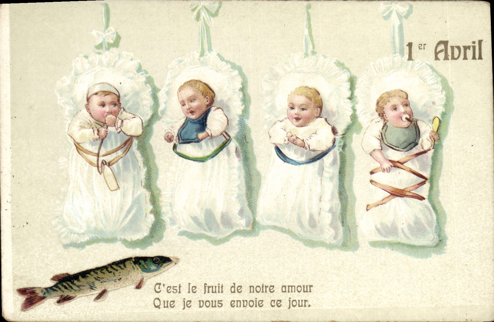 Vintage Postcard Fantasy Children Babies April 1st Poisson