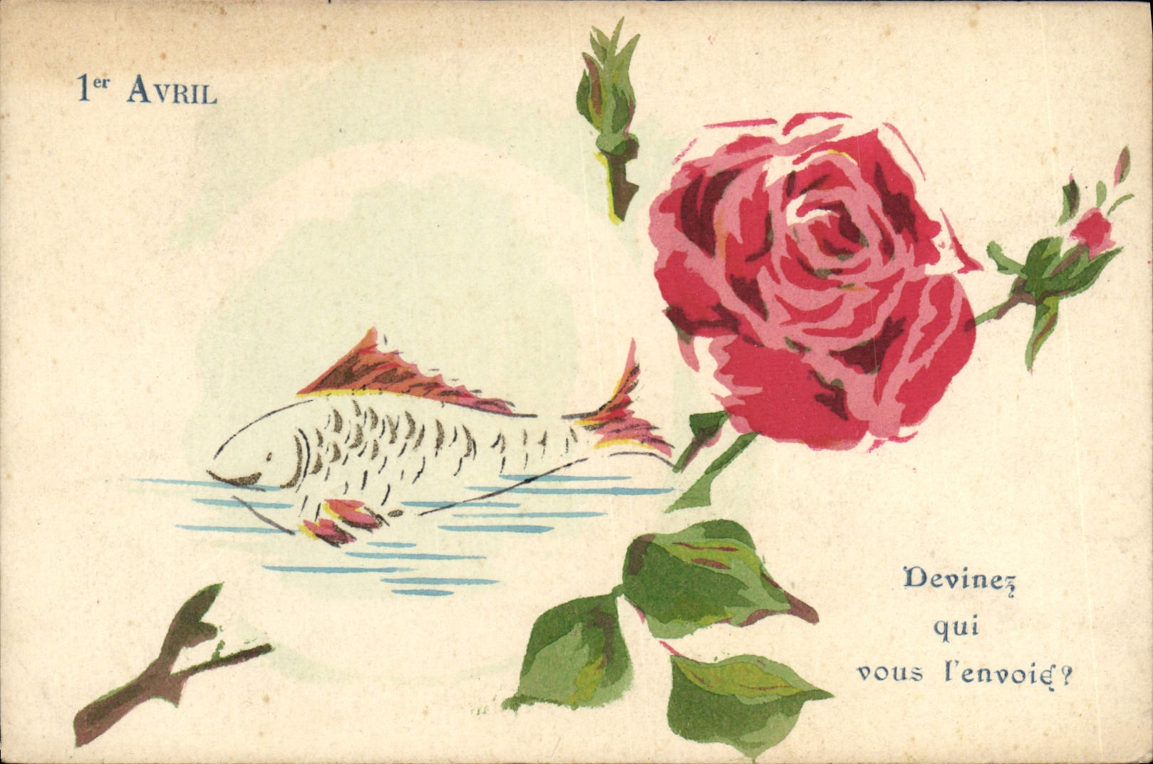 CPA Fantaisie Poisson 1er Avril Fleurs 