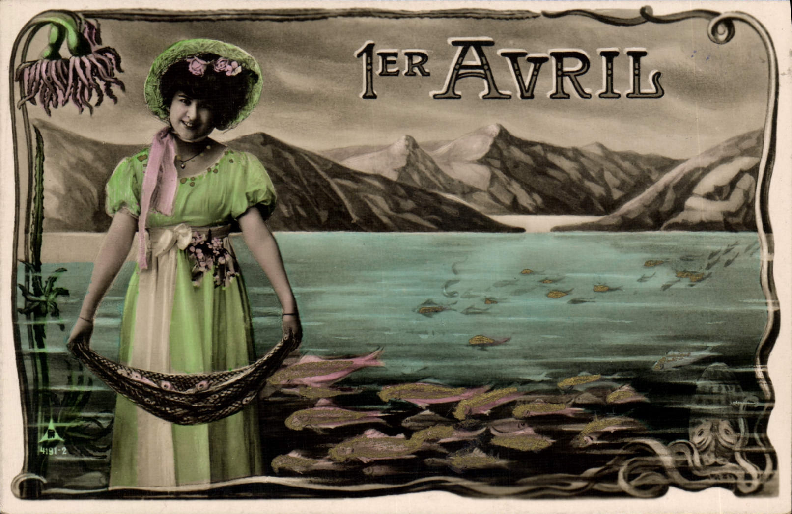 Vintage Postcard Fantasy Woman April 1st Poisson Octopus Octopus