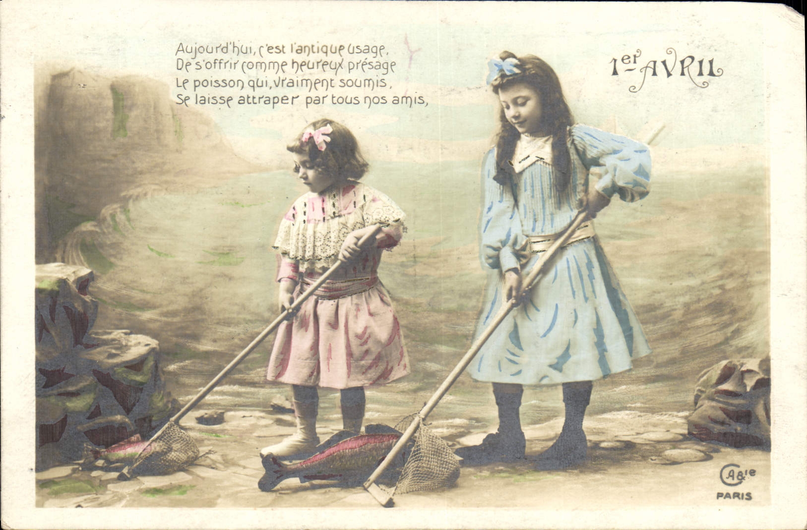 CPA Fantaisie Enfants Poisson 1er Avril 
