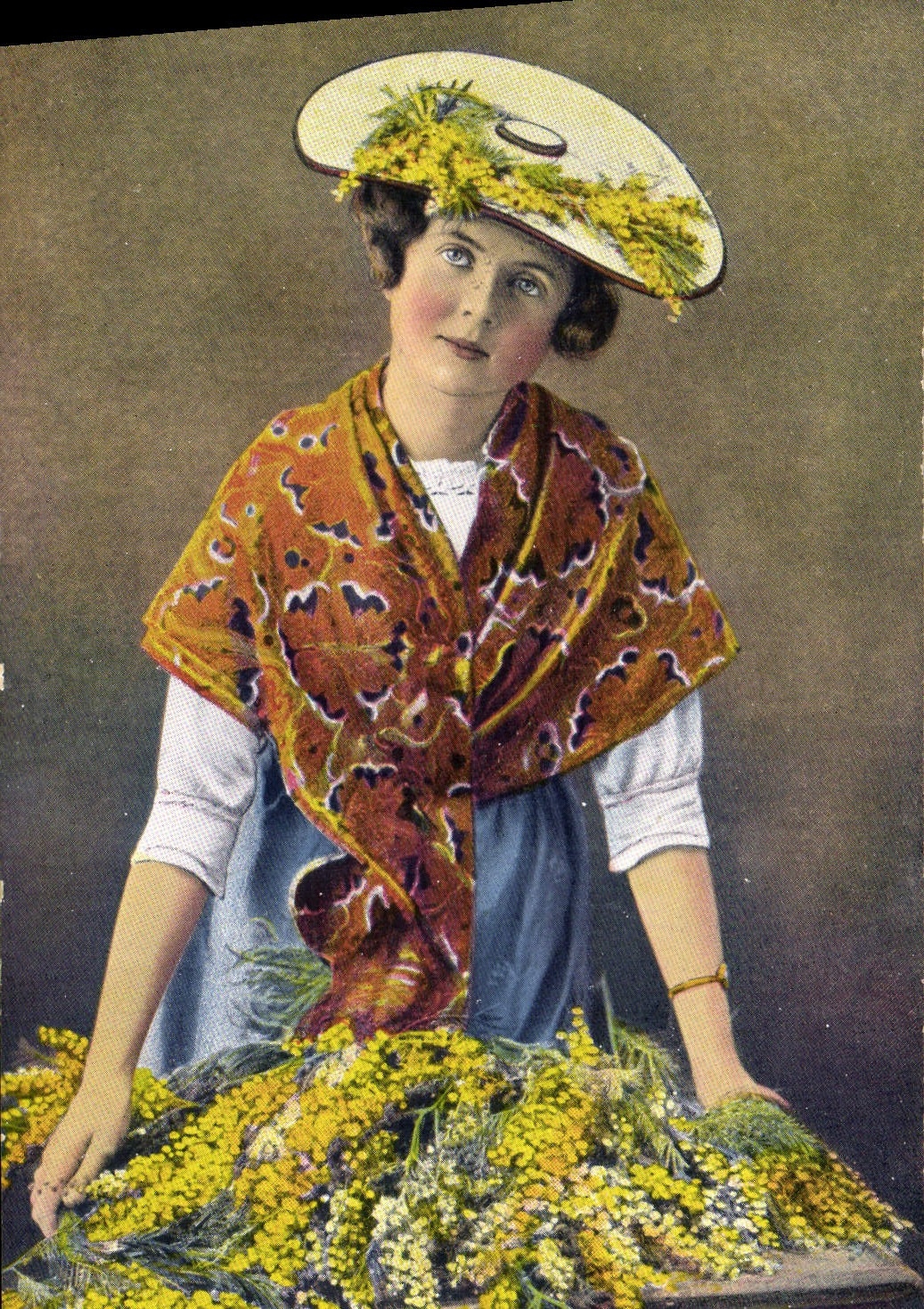 Vintage Postcard Cueillette Dimensions Azure Commercial of Mimosas flowers