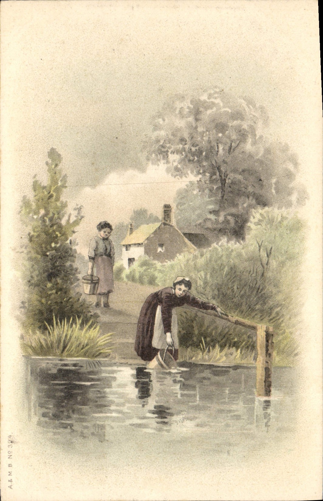 Vintage Postcard Fantasy Woman Mill