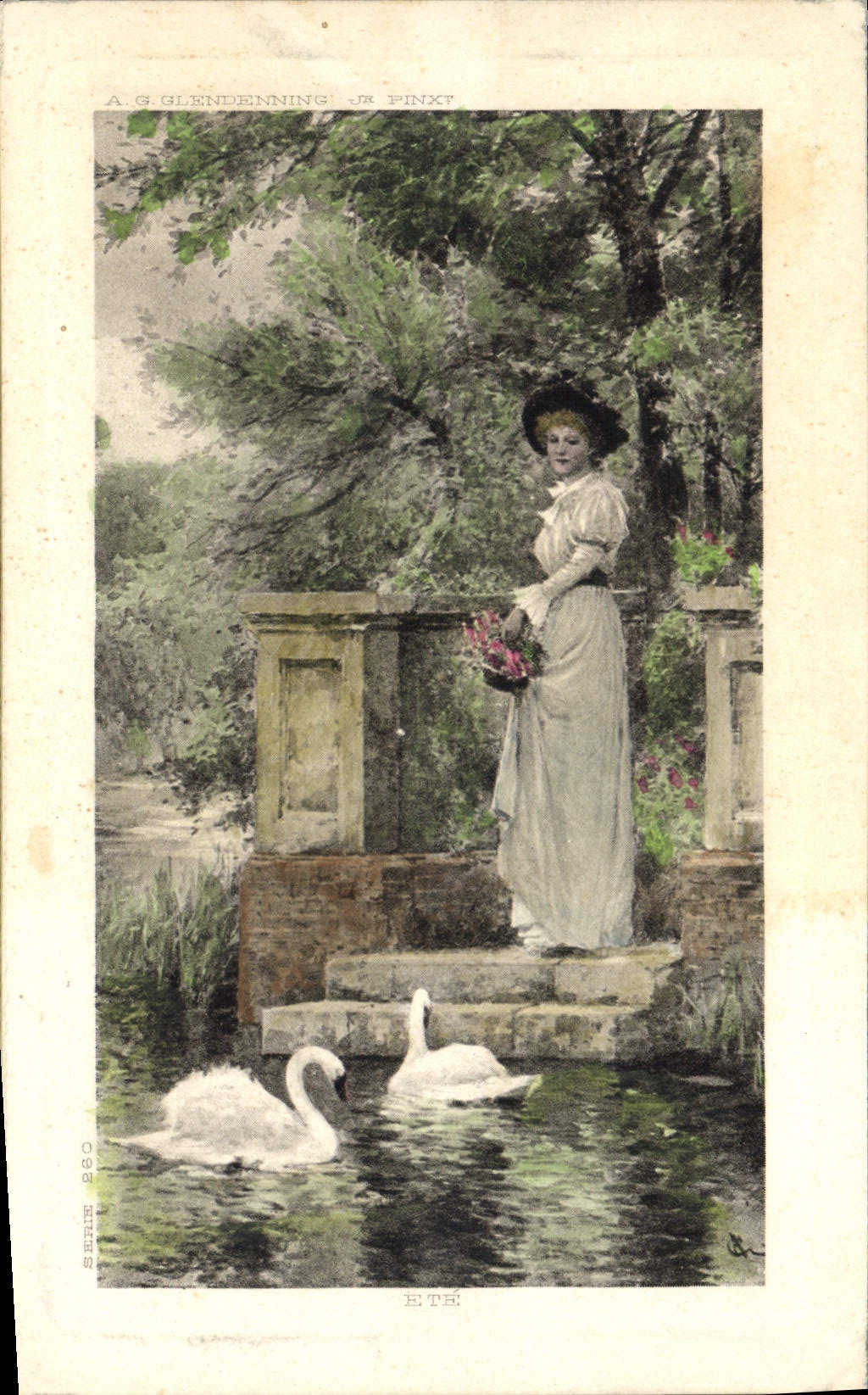Vintage Postcard Fantasy Woman Woman Swan