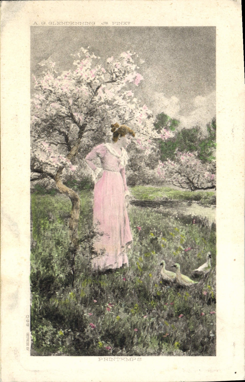 Vintage Postcard Fantasy Woman Woman Geese