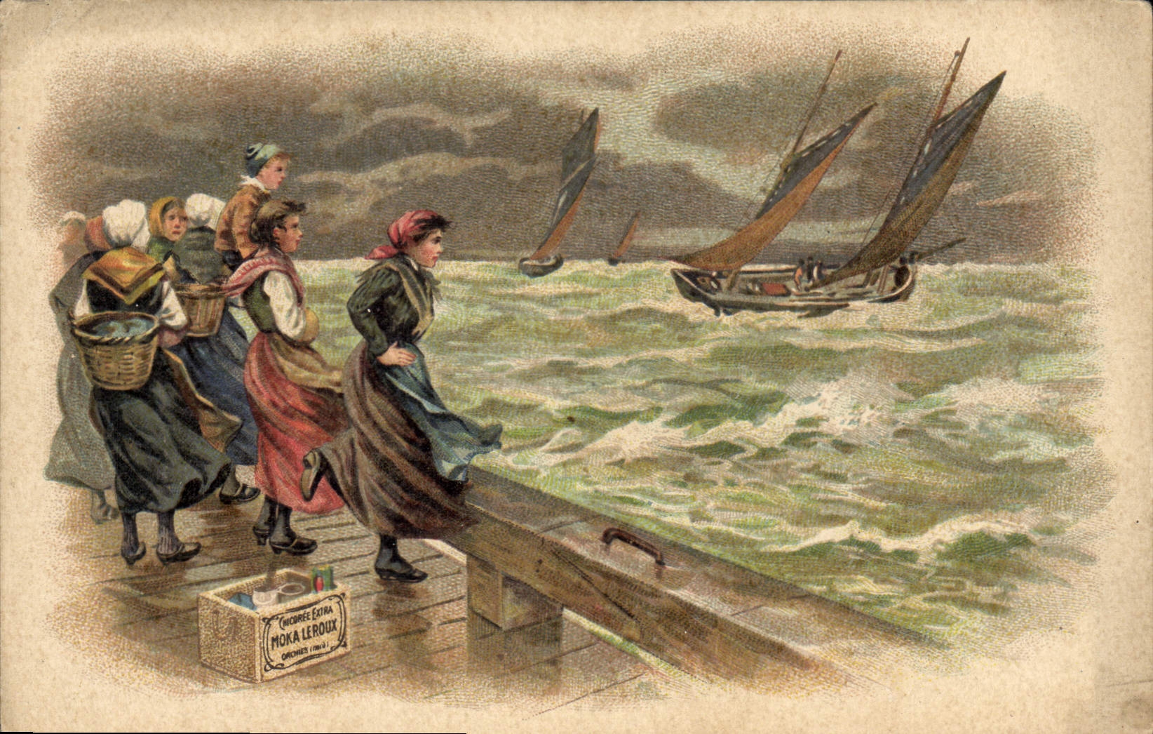 Vintage Postcard Fantasy Women Fishing boats