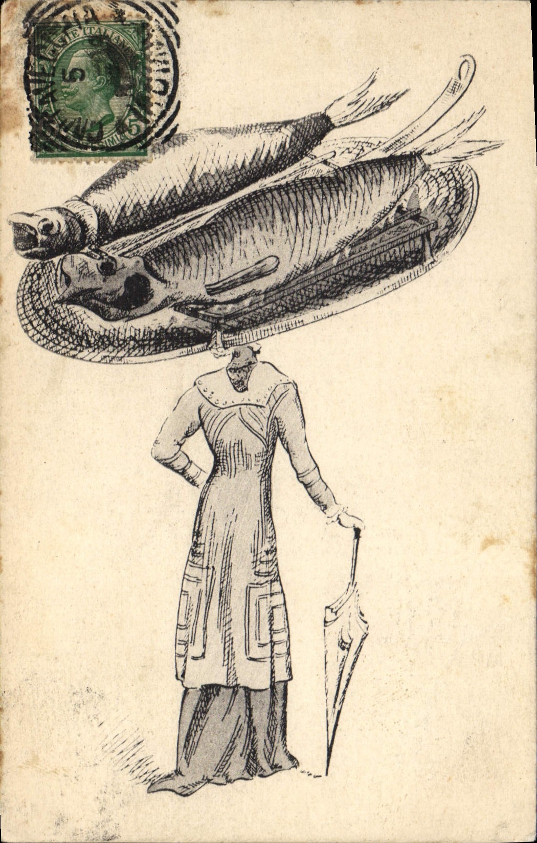Vintage Postcard Fantasy Woman Hat Poisson