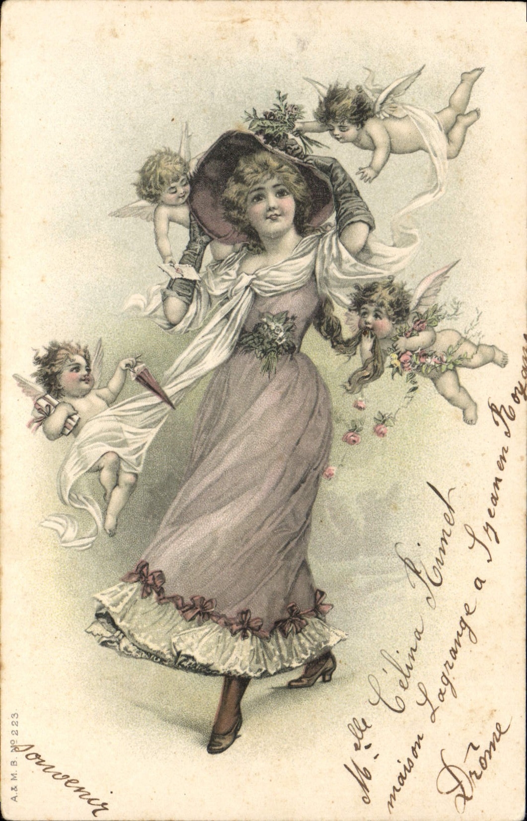 Vintage Postcard Fantasy Woman Angels