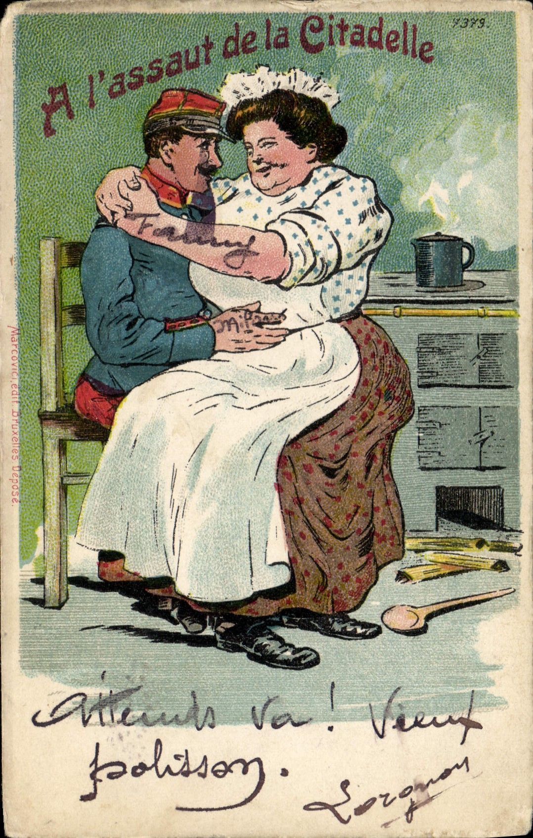 Vintage Postcard Fantasy Woman With the attack of the Militaria citadel