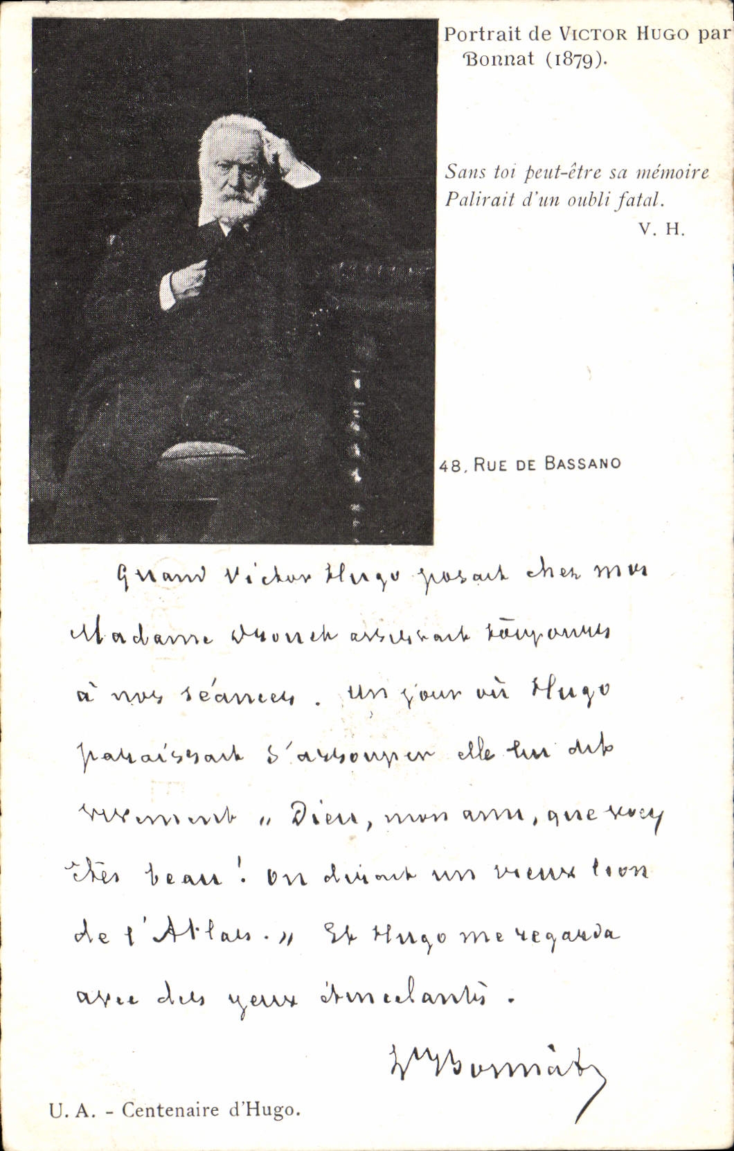 Postal Victor Hugo Retrato por Bonnat Calle de Bassano