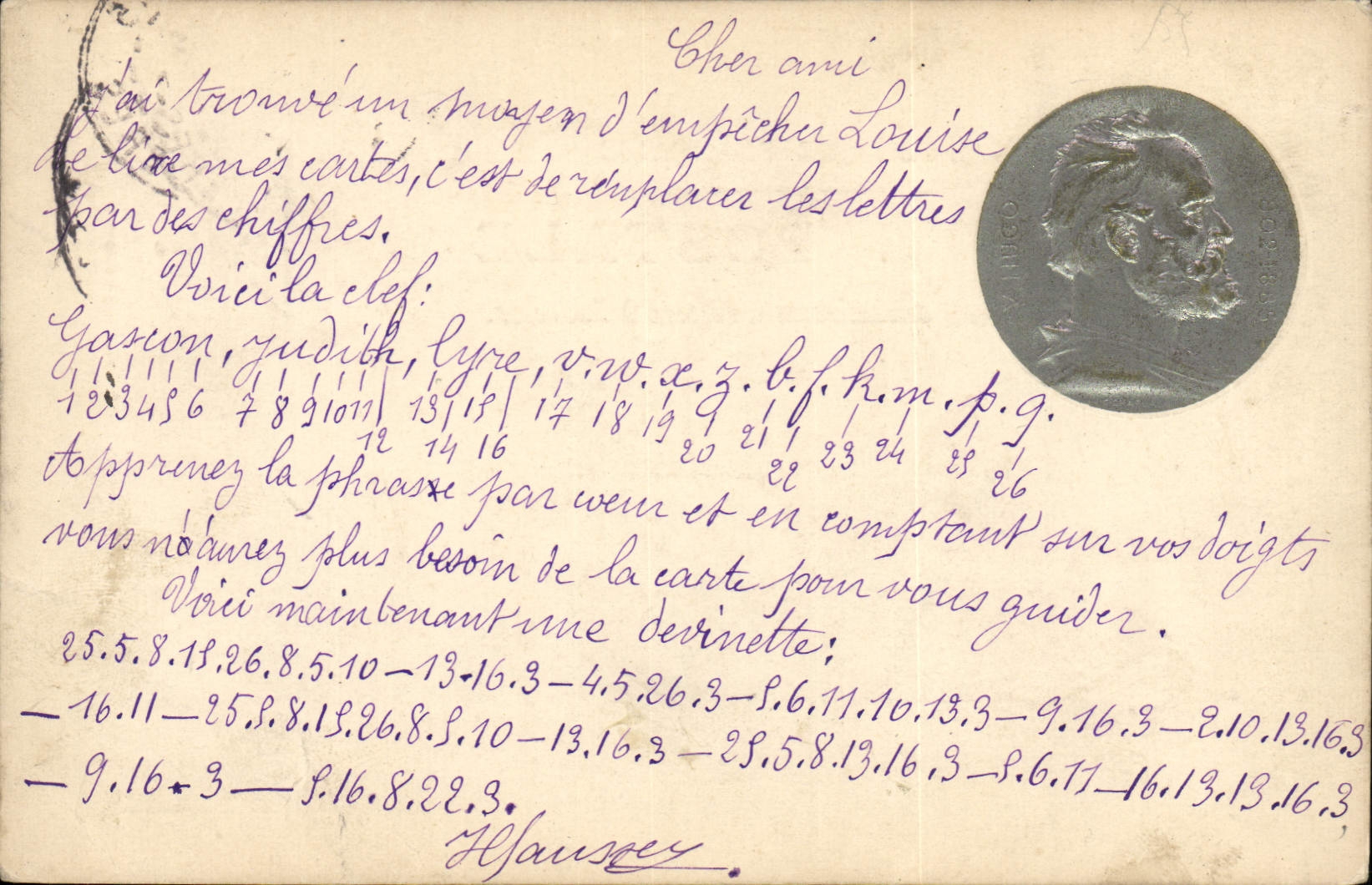 Vintage Postcard Victor Hugo Awards a medal to