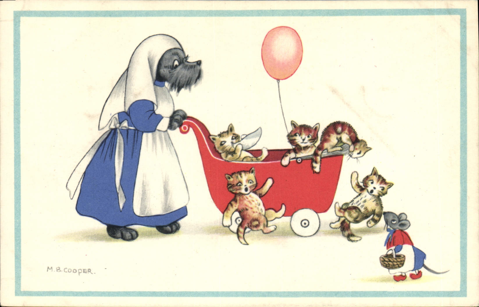 Vintage Postcard Dogs Dog Cats Kitten Nurse