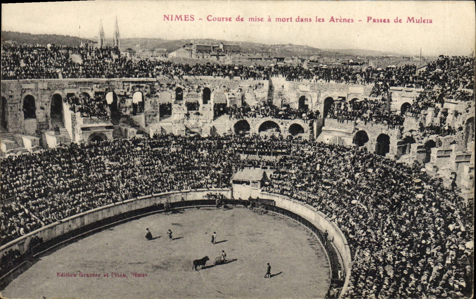 Postal Corrida Corrida de toros Nimes Curso de puesta se murió en las arenas Pasos de Muleta